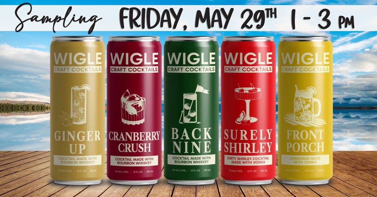 JRsBeer's tweet photo. Sampling of Wigle Whiskey Craft Spirits:
Back Nine, Surely Shirley, Ginger Up, Cranberry Crush, &amp; Front Porch - 4pk Can ($9.99)
Special pricing the day of the sampling–Sampling 1 – 3 pm https://t.co/StdZE8Wslk