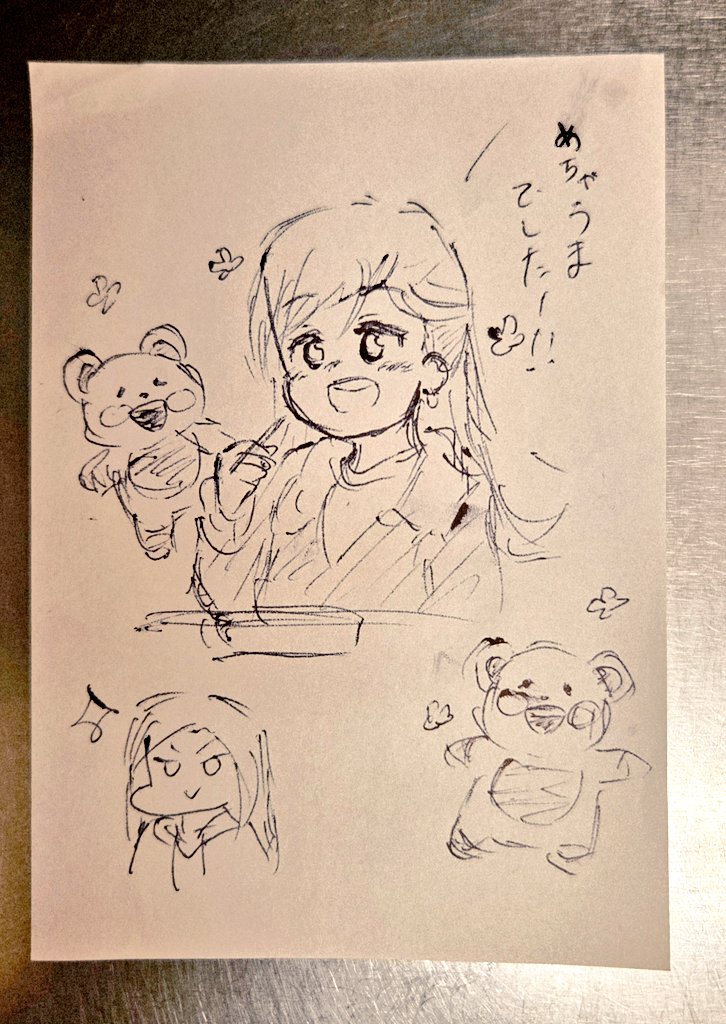 omiya5010's tweet photo. 今日来ていただいたお客さんが藤本里奈さん&amp;向井拓海さん&amp;チャオクマたちを描いてくださいました……😭ｶﾜｲｲﾖｫ
本当にありがとうございます…😭 https://t.co/TgjYD0jJ3a