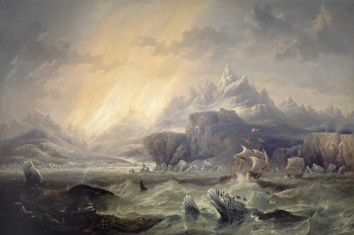 HistoriaJack's tweet photo. HMS Erebus and Terror in the Antarctic

- James Wilson Carmichael, 1847 https://t.co/XrP5ycyKgH