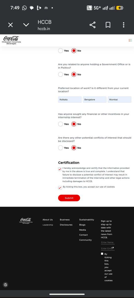 GhoshDiya4237's tweet photo. @CocaCola_Ind  @CocaCola  @HCCB_Official 😭

Hey  Trying to submit my internship application for days, but the submit button seems more difficult than finding Coca-Cola’s secret formula 😭 Help me out… and maybe you’ll find a passionate future intern too ✨ #HCCB #Internship https://t.co/1rg2n07wdJ