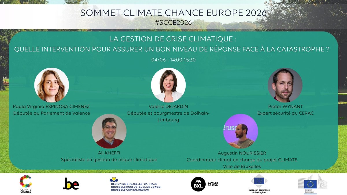 ClimateChance's tweet photo. 🚨 J-7 avant #SCCE2026 à Bruxelles !

🌪️ Inondations, canicules, catastrophes naturelles : comment mieux anticiper et gérer les crises climatiques en Europe ?r

📅 04/06 | 14h–15h30

👉Découvrez la session :  https://t.co/iSy0lX9VQA

Inscription 👇
https://t.co/E8d83Untmb https://t.co/wILNBIOX31