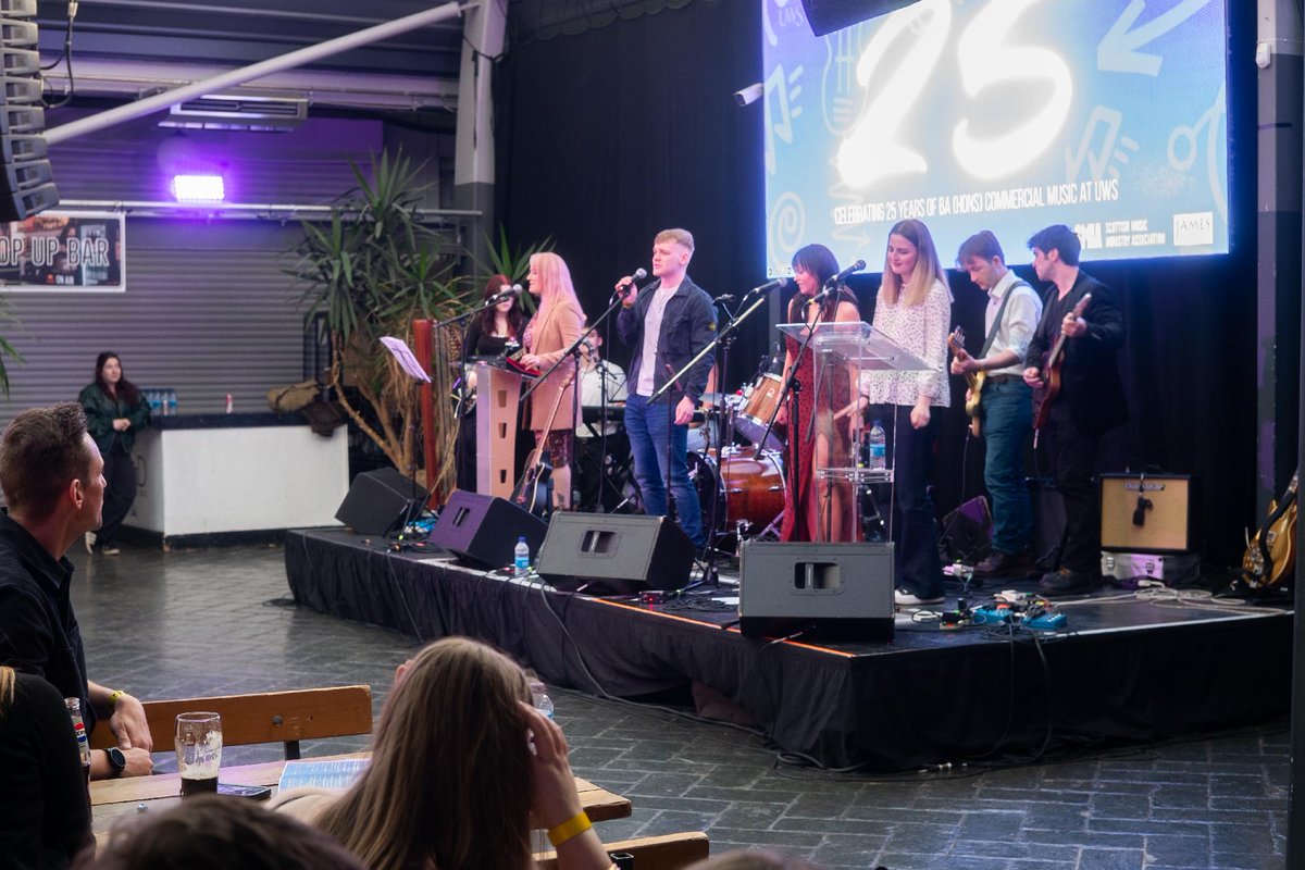 UniWestScotland's tweet photo. Celebrating 25 years of BA (Hons) Commercial Music at UWS! Thanks to everyone who joined our event at BAaD for an amazing night of live performances and catching up.

Read more: https://t.co/IlGEAXmIYZ https://t.co/2VFo88jXH7