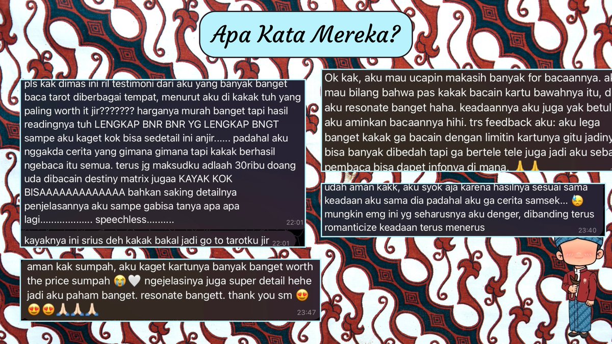 kalamdimas's tweet photo. Selamat Malam, saya sudah lama tidak buka hahaha. Saya buka toko tarot reading saya untuk 4 slot saja ya hari ini. Hasil reading bisa berupa via call, chat atau Vn dengan harga sama saja. Bagi yang tertarik silahkan ketuk dm/tele saya, Terimakasih.
#zonauang #zonajajan #tarot https://t.co/pOvJZX5vhz
