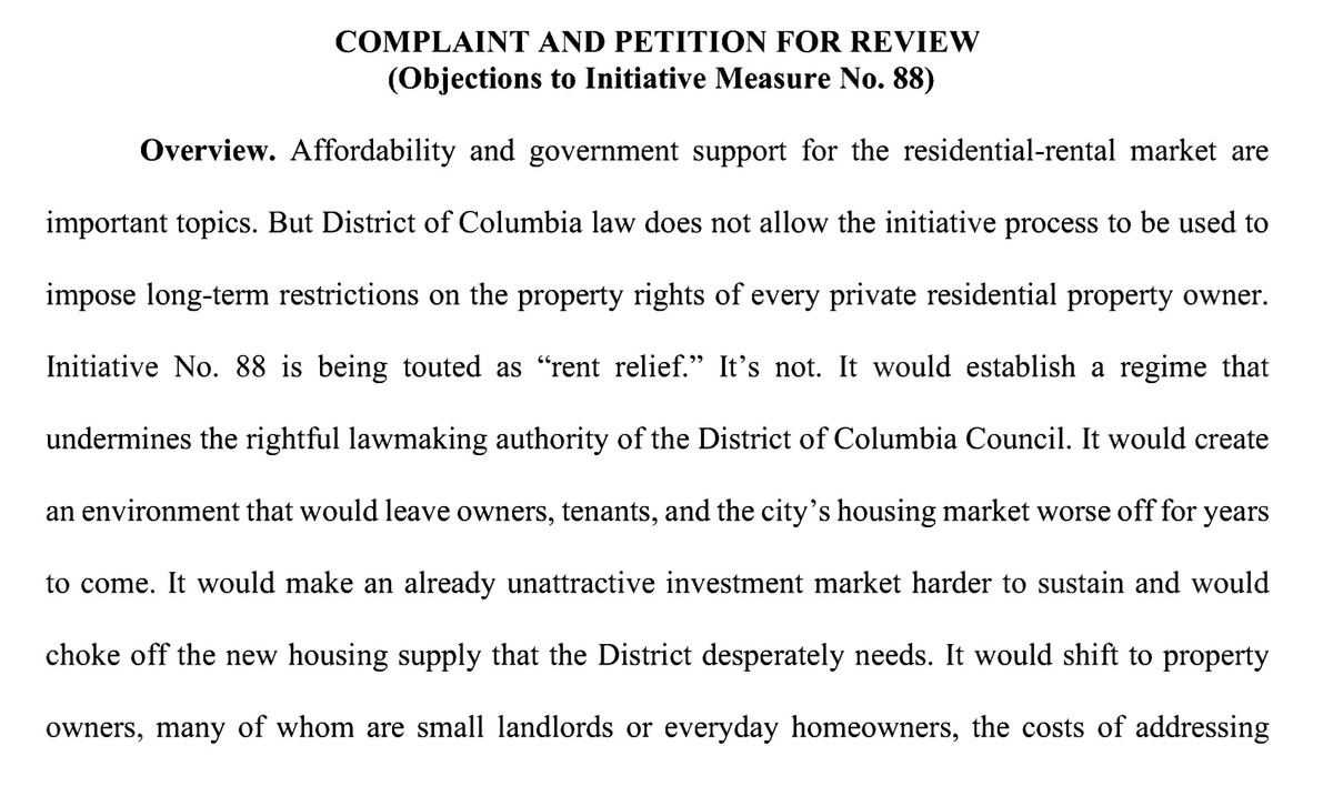 maustermuhle's tweet photo. Interesting: A local real estate broker is suing to stop a proposed initiative that would freeze rent in D.C. for two years (among other things) from being allowed on the ballot. He says it's unconstitutional and violates D.C.'s law on ballot initiatives. https://t.co/QjNDXufq3F