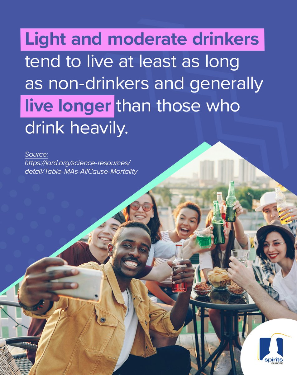 spiritsEUROPE's tweet photo. ✔️ For most individuals, alcohol in moderation can be part of a balanced lifestyle.
 ✔️ Evidence shows that light to moderate drinkers (typically up to 30g of ethanol/day) tend to live at least as long as abstainers. 
 ✔️ People in Europe are drinking more responsibly than ever, with alcohol-related harms on the decline.
 
Of course, moderation is not the right choice for everyone. Some individuals may benefit from not drinking at all and consulting a doctor is the best way to understand personal health impacts.
 
Source: https://t.co/V4A4Y0H8kY 
 
#ResponsibleDrinking #UnitedInModeration #BalancedLifestyle