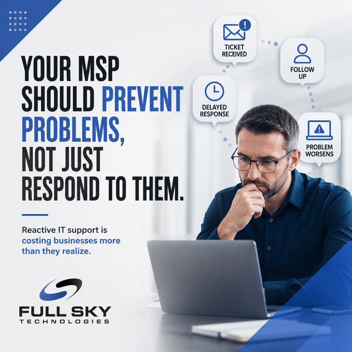 FullSkyTech's tweet photo. A strong MSP should:
✔ Monitor systems proactively
✔ Identify vulnerabilities early
✔ Prevent downtime
✔ Respond quickly
✔ Provide strategic guidance
✔ Help businesses scale securely

Technology should create stability and growth, not frustration.

#MSP #ITSupport https://t.co/RNjh4HfFtn