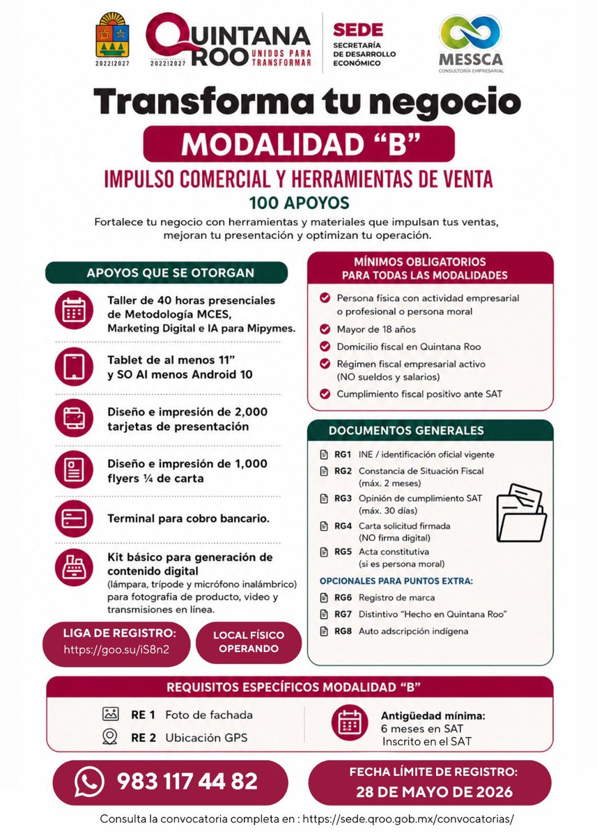 CanacoCancun's tweet photo. Participa en el Programa “Transforma tu Negocio 2026”, en su 2da edición, impulsado por la Secretaría de Desarrollo Económico, en coordinación con Consultoría Integral MESSCA, A.C.

Regístrate en el siguiente enlace: 🌐
https://t.co/wKxni1Xwsh https://t.co/WhT0Qeynfi