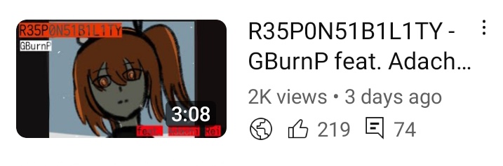 GBurnP's tweet photo. We did it guys! 'R35P0N51B1L1TY' is now the most commented GBurnP song! Btw, 2K reached. That's crazy.
#UTAU #AdachiRei #MomoneMomo #KasaneTeto #UtaUtane https://t.co/5LrvbJRMgT
