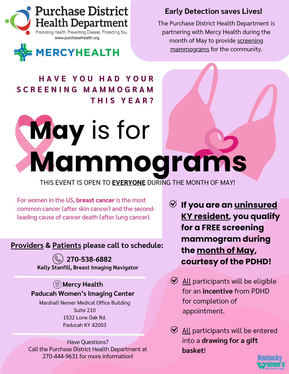 KyCancerProgram's tweet photo. May is for Mammograms

Have you had your mammogram screening this year?

Don't forget to call 270-538-6882 to schedule an appointment. https://t.co/Y1OgISacIN