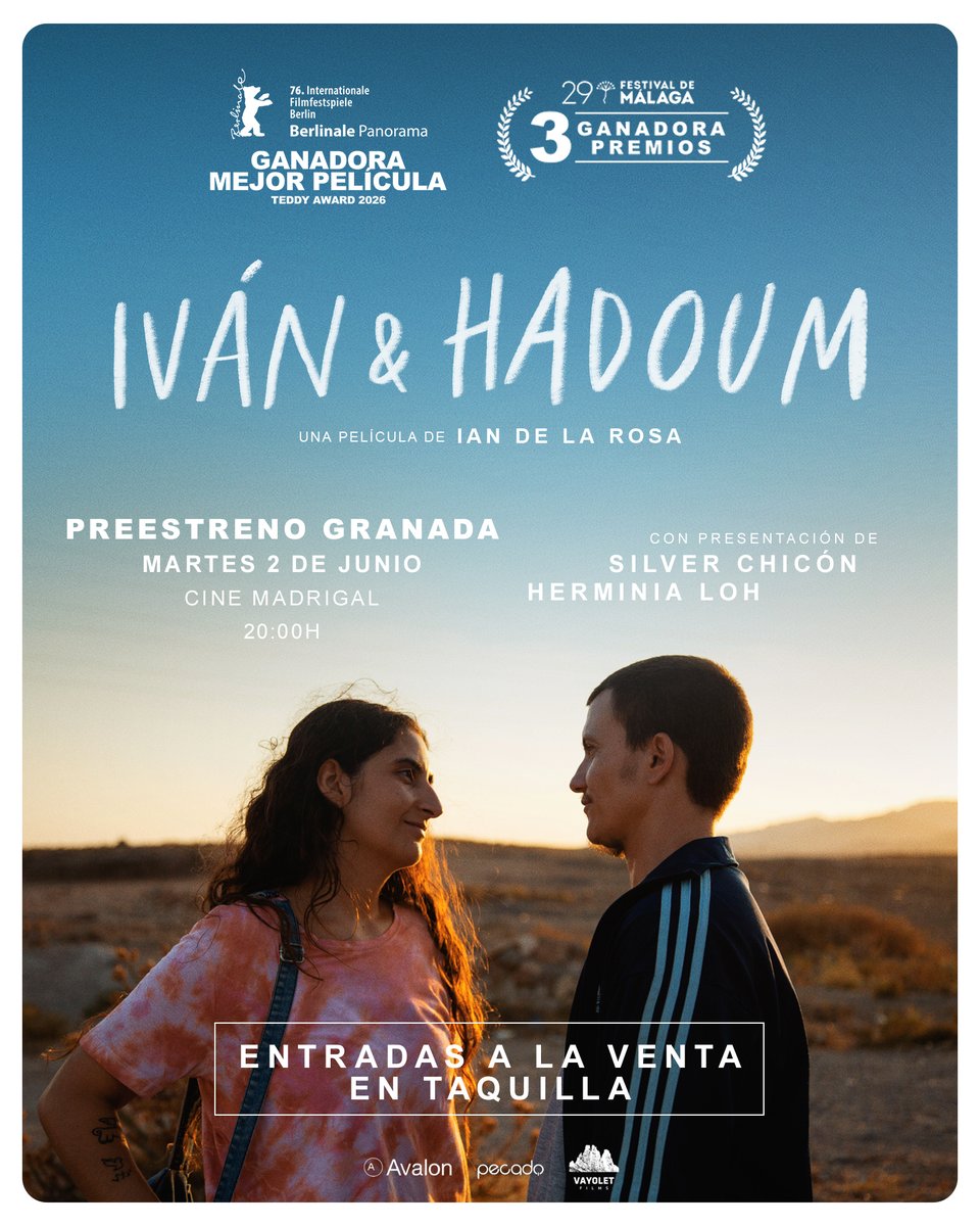 Avaloncine's tweet photo. Os vamos contando los primeros preestrenos que celebraremos antes del estreno de IVÁN &amp; HADOUM

Amigos de Granada, el martes 2 de junio nos vemos en @CineMadrigal ¡Ya podéis reservar entradas en taquilla! https://t.co/m9fuGxTgCt