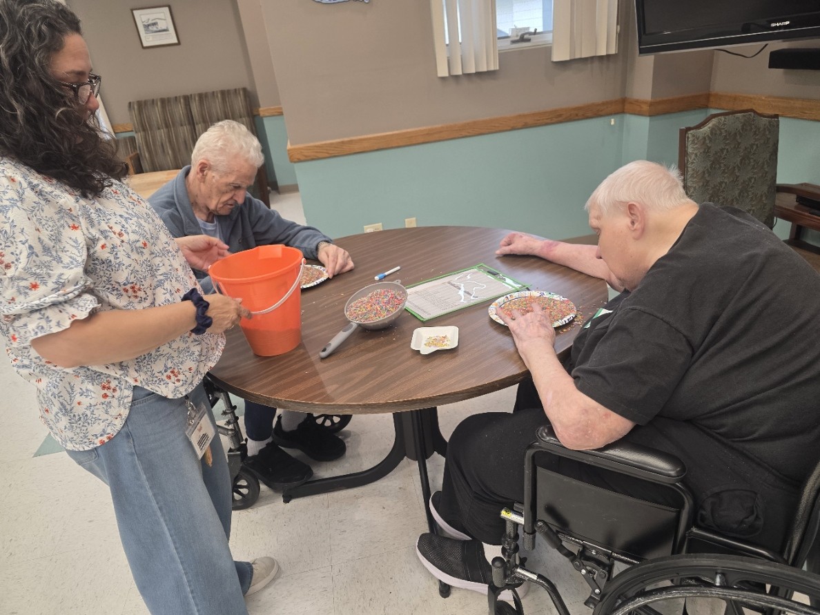 MountainCityRC's tweet photo. We held a Cherry Blossom Bucket Scavenger Hunt for Day 4 of @ahcancal's #NationalSkilledNursingCareWeek (#NSNCW) at @MountainCityRC! We enjoyed sifting through colored rice to find items hidden in the bucket. We were split into teams of 2 to work together and encourage team work! https://t.co/bOA5xyOLKL