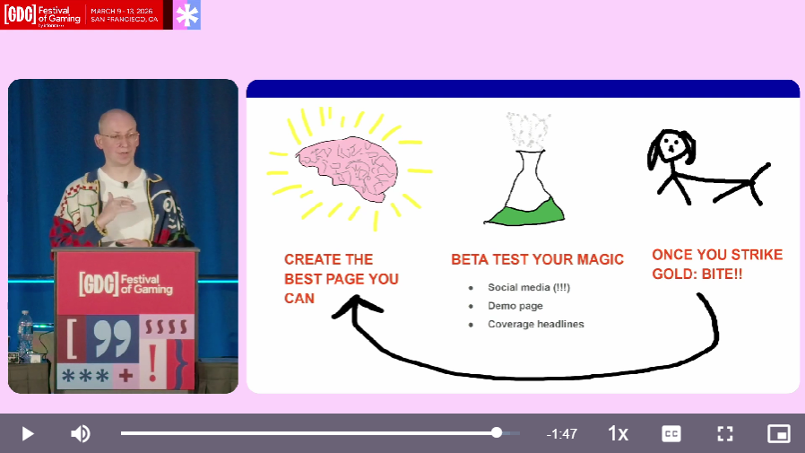 Olima's tweet photo. my latest @Official_GDC talk is online!

"Your Steam Page Needs a Soul: How to Get Your Game's Magic Across on Steam"

- 98.5% of the live audience gave it a thumbs up, thanks!!
- I promise slides make sense in context
- slides are free, vid is on the Vault (maybe YouTube later) https://t.co/miAS6csRYg