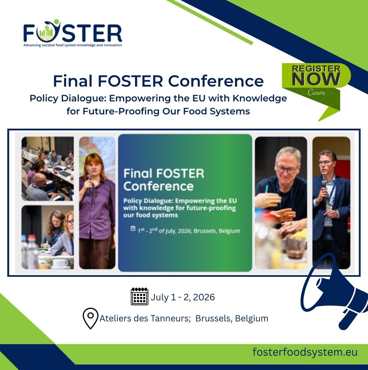 FosterEUProject's tweet photo. 📢 SAVE THE DATE and REGISTER | Final FOSTER Conference | Policy Dialogue on Future-Proofing EU Food Systems
📍 Brussels | 🗓 1–2 July 2026

‼️ REGISTER here https://t.co/w27U6FeMr7

📄 Event programme https://t.co/W89lykA5UB

#FoodSystems #ResearchAndInnovation #FOSTERProject https://t.co/0D7zeQphzC