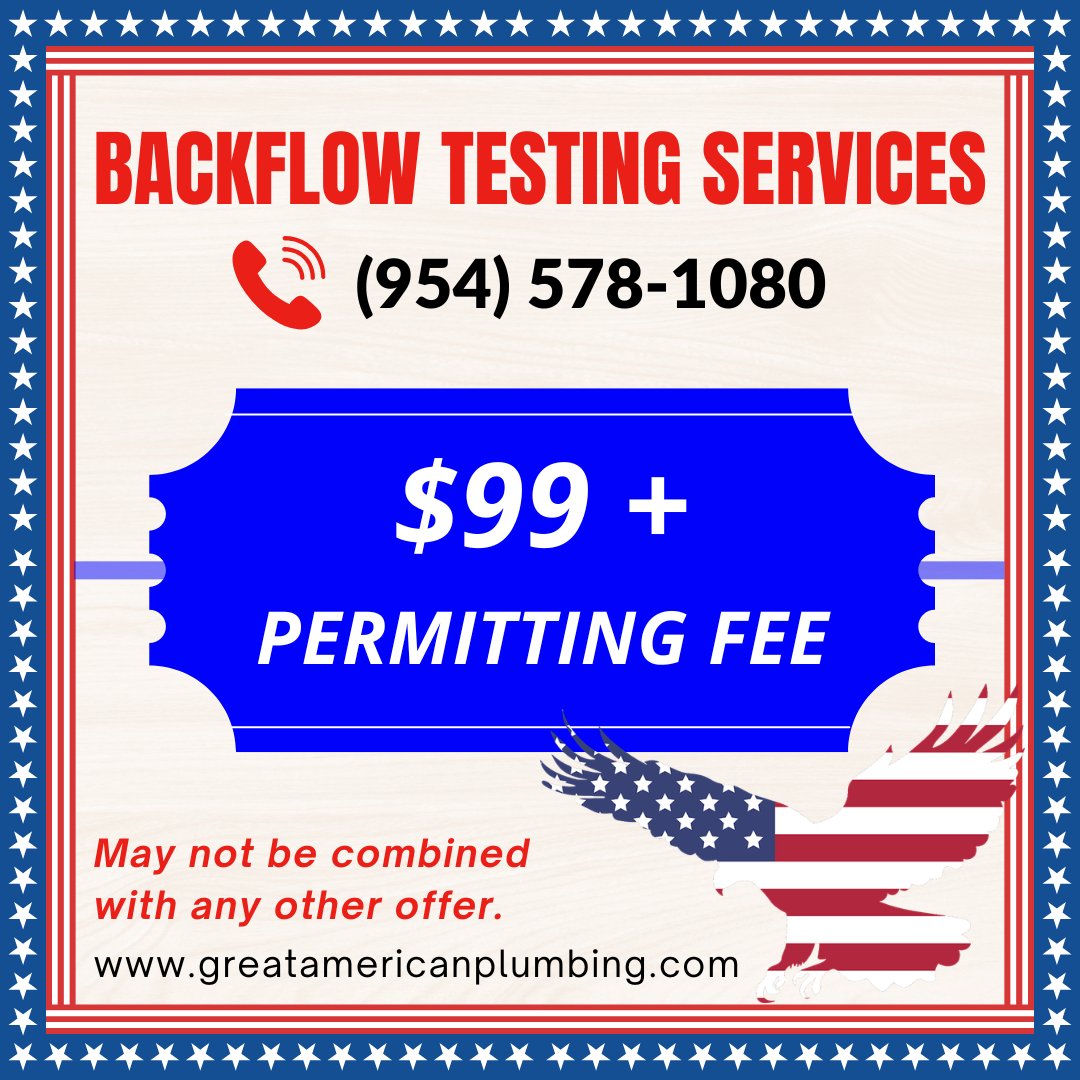 Gr8AmericanPlum's tweet photo. Backflow testing on the maintenance list? May is a great time to check it off.

Services start at $99 plus permitting fee.

Call (954) 578-1080 

#BackflowTesting #PropertyMaintenance #MayMaintenance #SouthFloridaPlumber #CommercialPlumbing https://t.co/bK5klBepNA