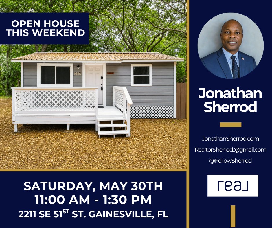 FollowSherrod's tweet photo. 🏡 Open House Alert
🗓️ Saturday, May 30th - 11:00 AM - 1: 30 PM
📍2211 SE 51st St., Gainesville, FL https://t.co/vjMgJWejgR
