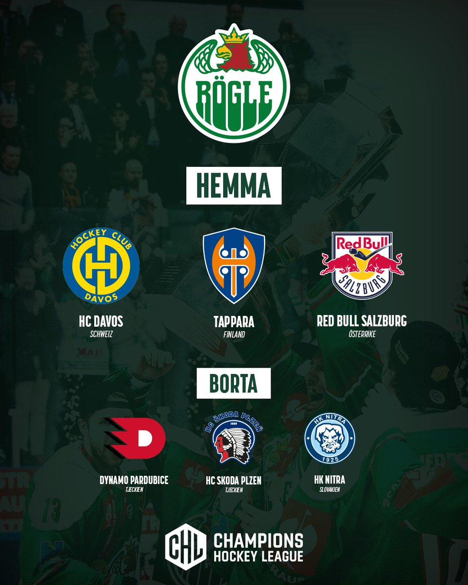 roglebk's tweet photo. Här är våra motståndare i CHL kommande säsong 📌

Speldatum sätts inom kort och biljetterna till hemmamatcherna släpps 25 juni.

Läs mer: https://t.co/ug0gs1gE7A https://t.co/pywx12NQFS