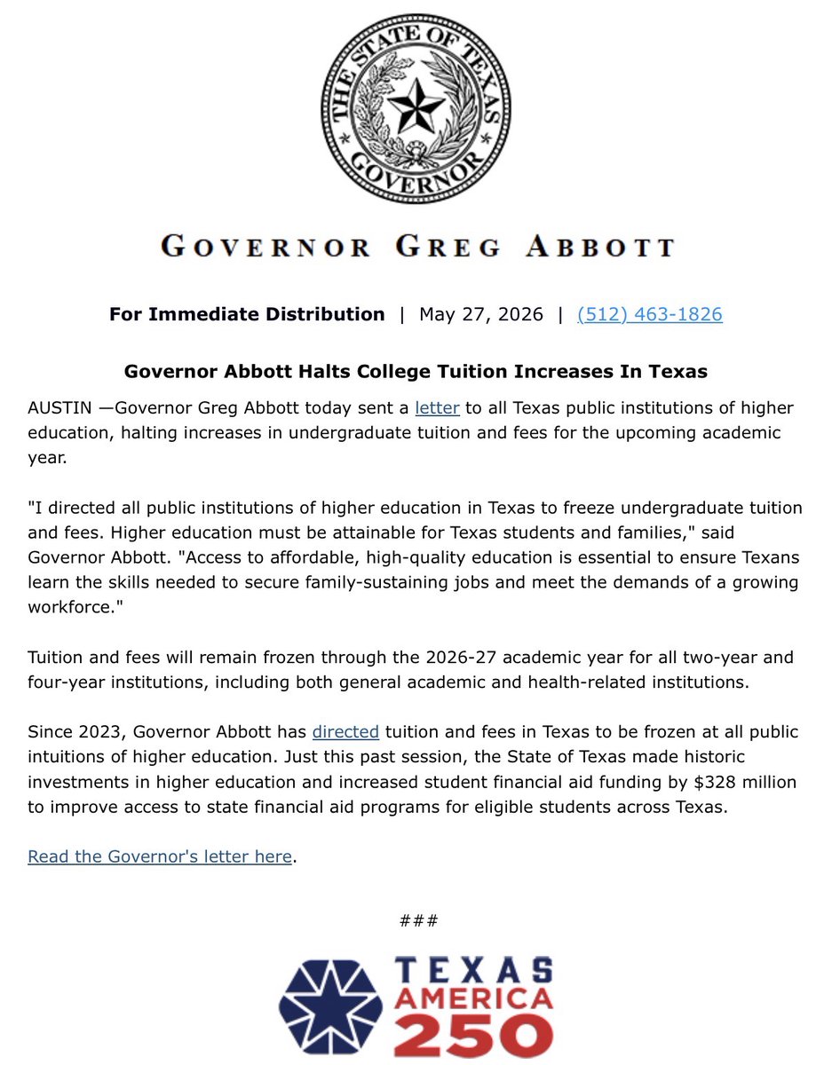 Governor Abbott Press Office tweet media