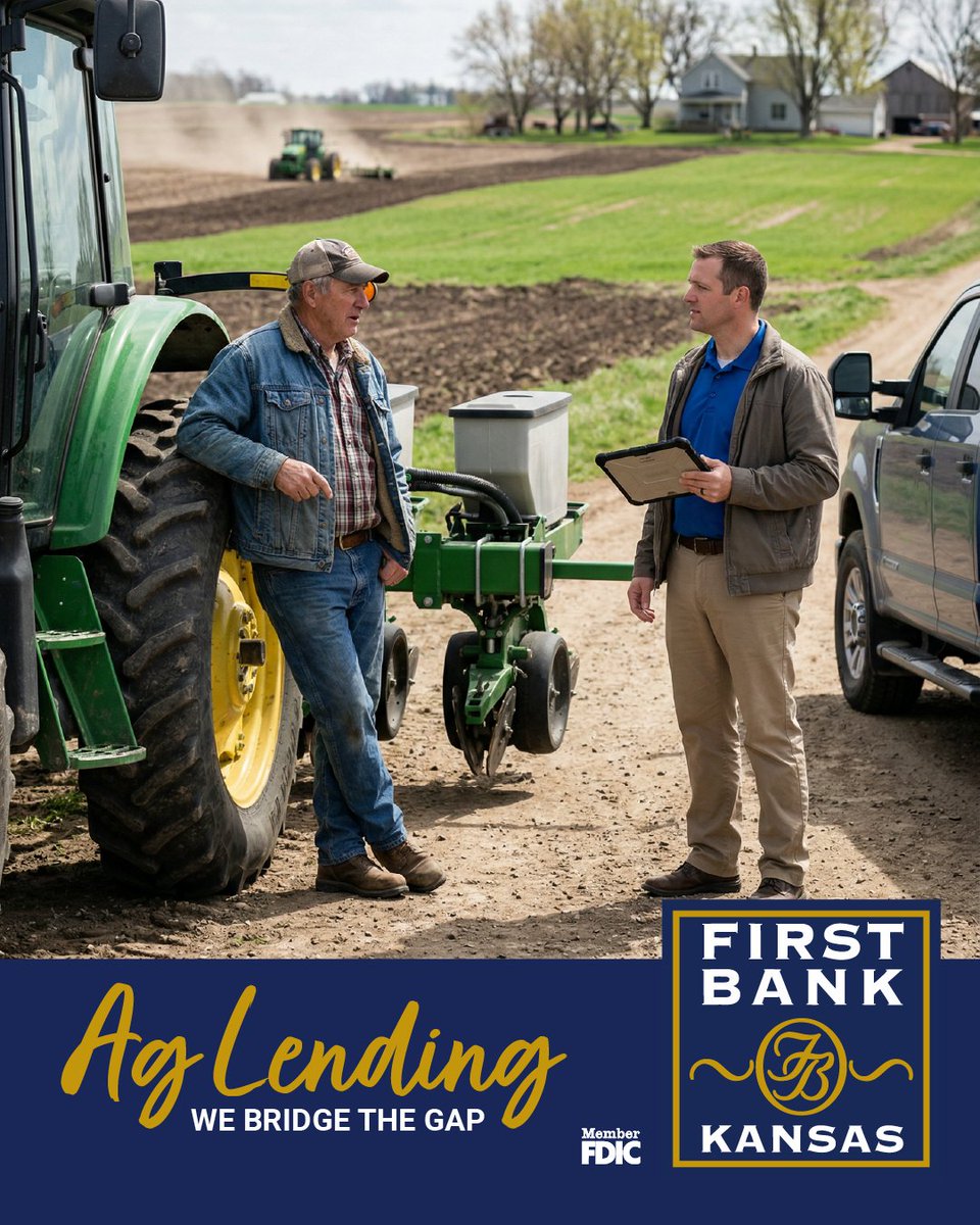 FirstBankKansas's tweet photo. Equipment needs don't wait for harvest income. Our ag lenders understand seasonal cash flow and can structure financing that works with farming's natural rhythm, not against it.

Talk with our ag team today on how we can support your operation.

#weknowag https://t.co/21cm7JGscx