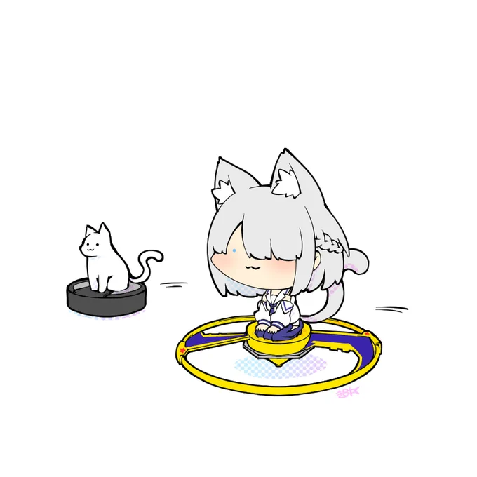ル◯バに乗ってる猫とトラ◯イピオに乗ってる西念さんをかきました #西念幽子