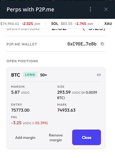 GonzaJ05's tweet photo. No todos muestran sus derrotas , hoy tempranito abrí un long en BTC usando https://t.co/J0ncU1tPPi y actualmente estamos en perdidas , pero aquí es donde entra la magia de operar con @p2pmeargentina 

Imagínate llevarte un cashback tanto si perdes como si ganas

📈Ganás → 10% de bonificación sobre tus ganancias
📉Perdés → 10% de reembolso sobre tu pérdida

Pagado en USDC, sin condiciones raras y con un
tope de $5 por cashback y $5 por día , un golazo!

Si ya operas perps en otro lado, probablemente 
no estés recibiendo nada

Entra a https://t.co/J0ncU1tPPi , abrí tu operación y llévate ese %10 de cashback cuando cerras la operación

@p2pdotme