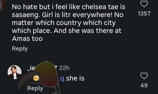 Rayof_Lightt's tweet photo. Seeing people say this Chelsea_tae who’s always at BTS schedules might actually be part of the sasaeng사생 crowd..and honestly if that’s true, it explains Jungkook’s reaction at the AMAs. The way some people cross boundaries with idols is genuinely disturbing.
I found this on Instagram