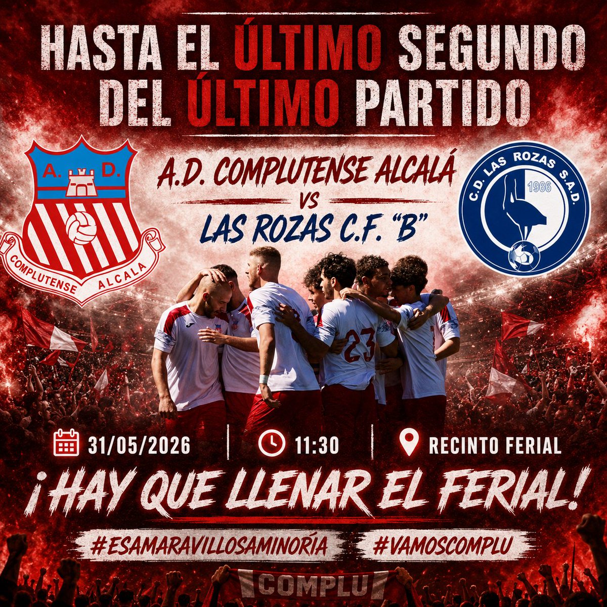 ADComplutense's tweet photo. ¡El FERIAL OS NECESITA MÁS QUE NUNCA! 🫡

¡Último partido en casa de la 25/26 en el que todo pasa por ganar o ganar! 🤜🏼🤛🏼

¡Los de @AlvaroVaraLopez necesitan de todo nuestro apoyo! 💪🏼

Hasta el último segundo del último partido... 🍀

#EsaMaravillosaMinoría 🤫
#VamosComplu
🤍❤️ https://t.co/uuIuPLKCVp