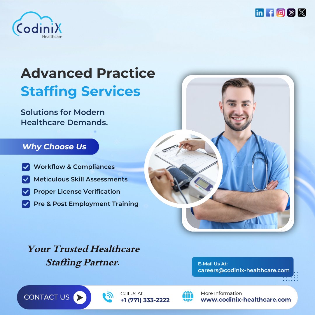 codinixhealth's tweet photo. Need dependable Advanced Practice Providers?

Codinix Healthcare connects facilities with experienced Nurse Practitioners, Physician Assistants, and skilled clinical professionals.

📞 +1 (771) 333-2222
✉️ careers@codinix-healthcare.com
🌐 https://t.co/zq9Cmh15c5

#Healthcare https://t.co/B2fY7dCt7j
