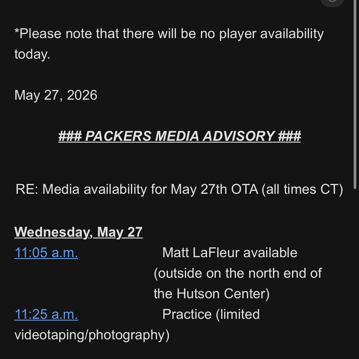 CarsonFowlerTV's tweet photo. Media will no longer go into the #Packers locker room today. https://t.co/YBqoyTHxKO
