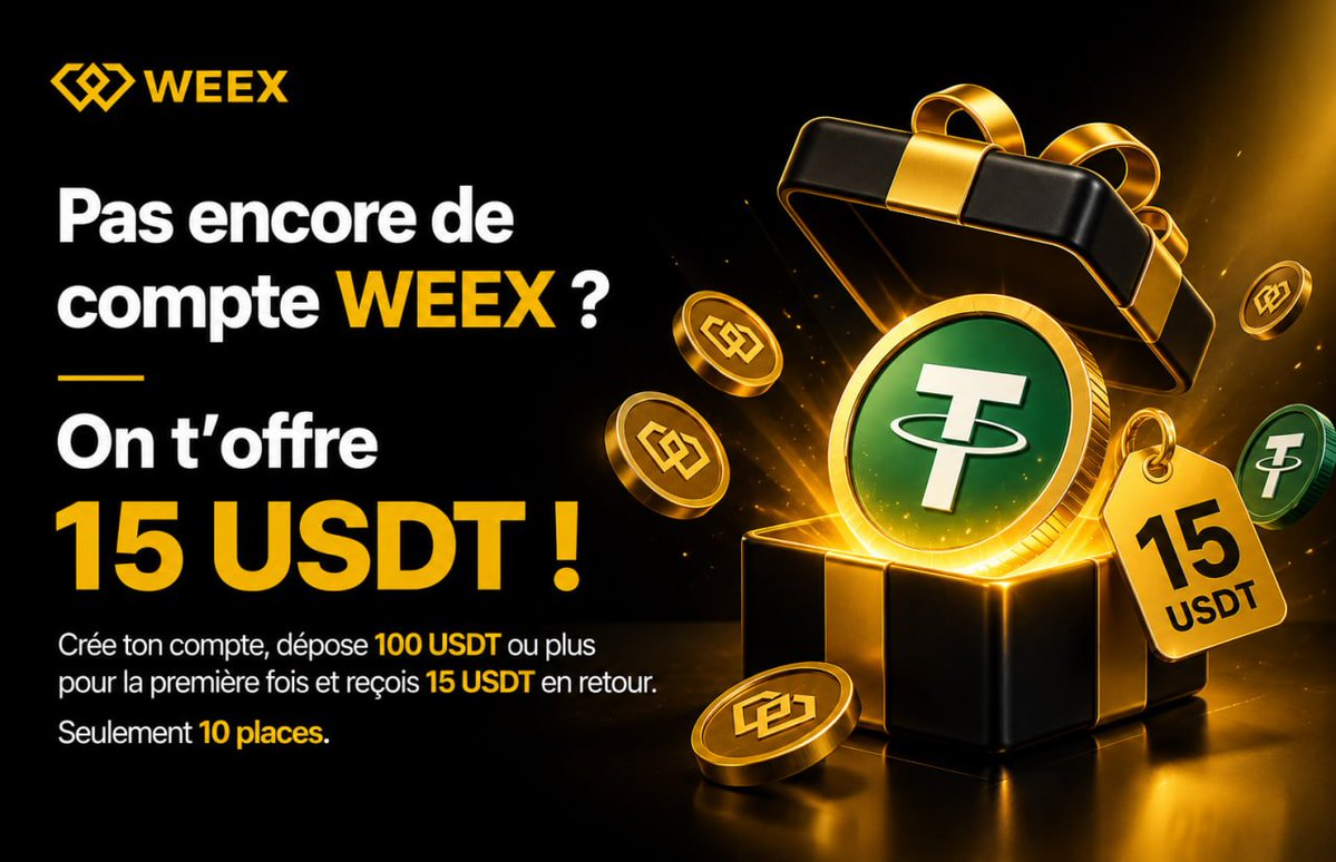 WEEX_French's tweet photo. 🎁 Nouveau sur WEEX ? Voici un cadeau de bienvenue.

Dépose 100 USDT dans les 7 jours suivant ton inscription → reçois 15 USDT en retour. C'est aussi simple que ça. 

Voici comment faire : 
✅ Crée ton compte WEEX 
✅ Dépose 100 USDT minimum (on-chain, P2P ou OTC) 
✅ Reçois ta récompense de 15 USDT
✅ Remplissez ce formulaire : https://t.co/k2RceHxdZv

Simple. Rapide. De l'argent réel.

👉 Inscris-toi maintenant : https://t.co/leDERP9mg6

#WEEX #Crypto