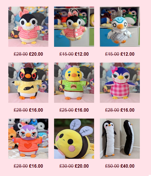 pingkipenguin's tweet photo. BIG SALE HAPPENING! 🥰
Some of my plushies are reduced to £16!! 
My Penguin bags are now £25!!
See the full collection, link below. 👇 https://t.co/zu8NEBngU8