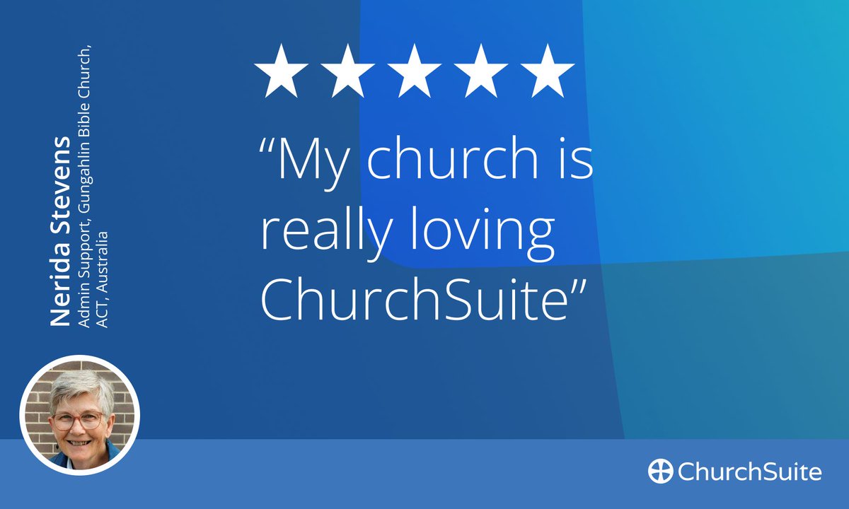 churchsuite's tweet photo. "We have been using ChurchSuite for a couple of months and my church is really loving it" Nerida Stevens, Gungahlin Bible Church | Read the whole review: https://t.co/XtPq5ELRWg https://t.co/Fx79YbBT1Y