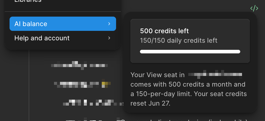 david__dooley's tweet photo. Hi @figma. Currently looking at my AI Credits in a Connected Project and something isn't adding up.

I have a Pro plan, connected to a clients' workspace. Why is my credit limit so different? Surely it would be the same as they're both using my Figma account. https://t.co/4RI1YlKWM1