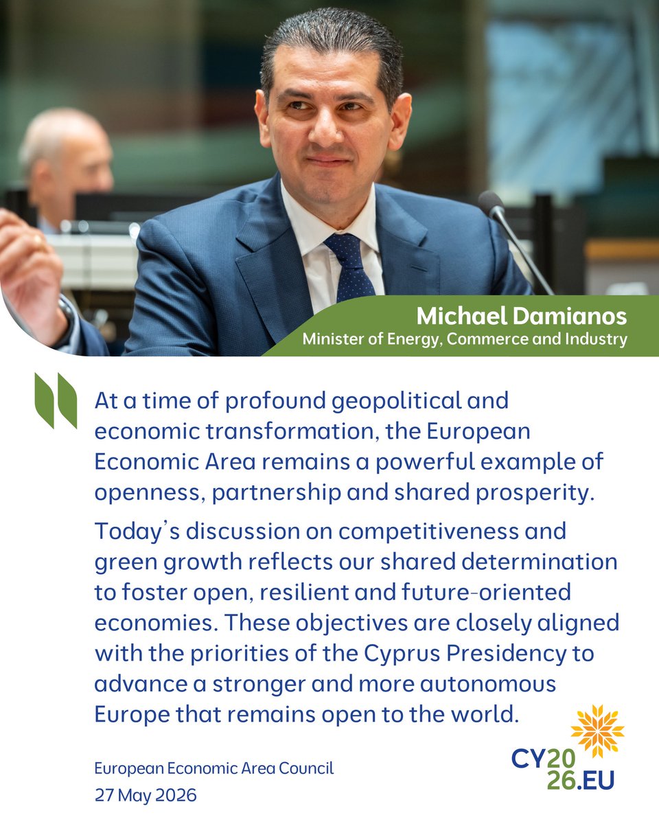CyprusinEU's tweet photo. 🎙️ Minister @MichaelDamianos at the #EEA Council. https://t.co/U1rMqss1m9