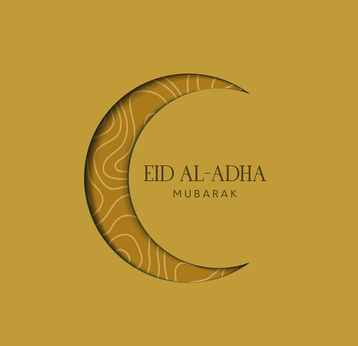 A graphic of a moon saying 'Eid Al Adha Mubrarak'