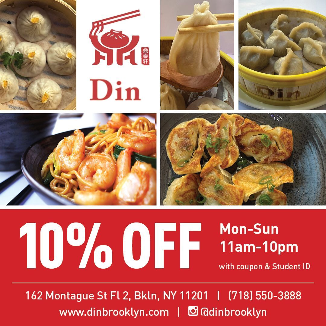 CampusClipper's tweet photo. 😁NEW YORK😁       

Get some incredible dumplings at Din, and get 10% off too! Different, meats, noodles, soups - you'll have too much to even choose from! 🥟‼️ #campusclipper #studentdiscounts #nyc 

Check out our coupon booklet here: https://t.co/5mw2y0X3KV https://t.co/X5DCS5PcLo