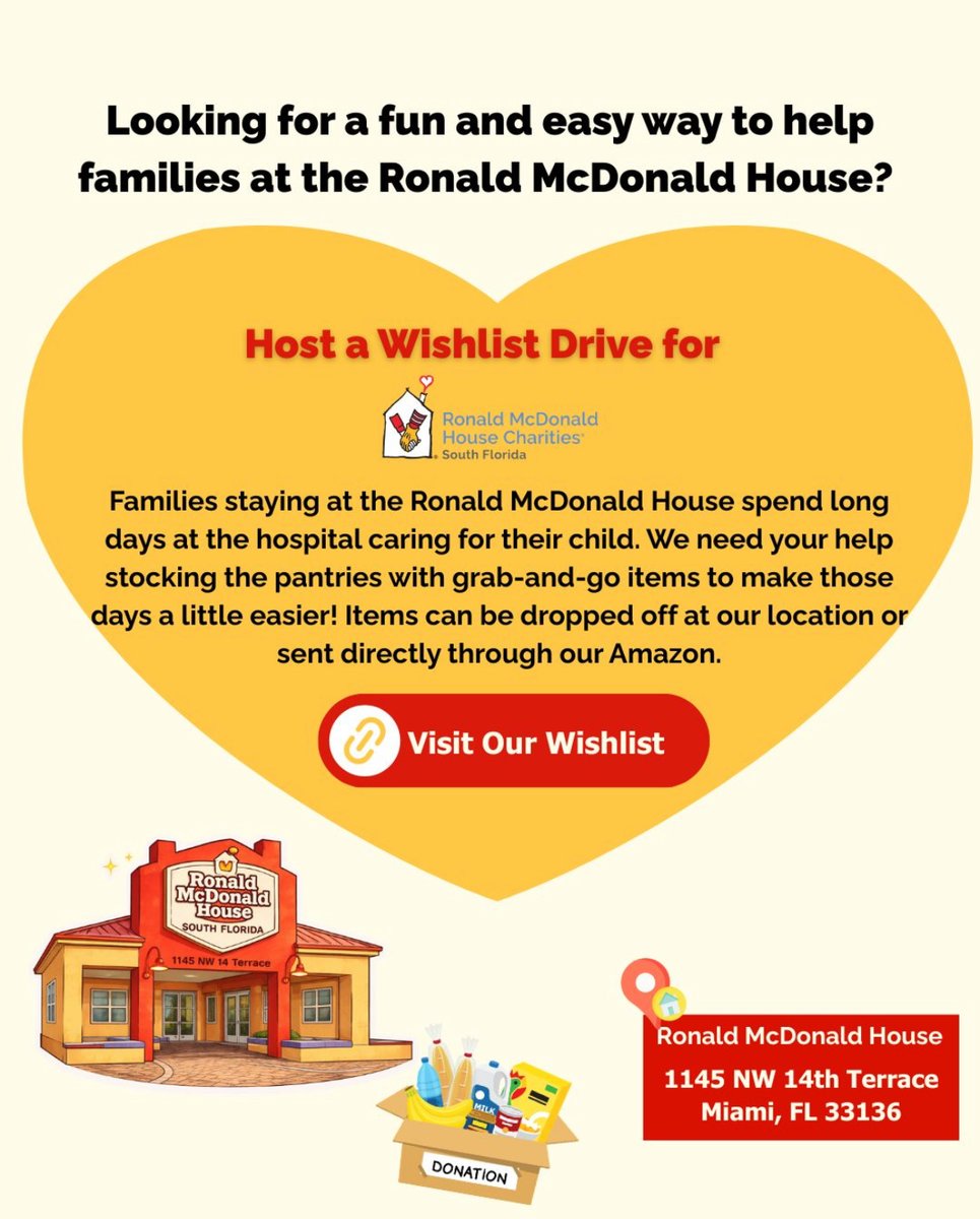 rmhcsfl's tweet photo. It's #WishlistWednesday 💛✨ Comfy pillows, fresh laundry, and snacks comfort families far from home 🫶 Help stock the House with essentials ❤️ https://t.co/GCGgK8ehdA #RMHCSFL #WishlistWednesday #KeepingFamiliesClose https://t.co/sSccTdwY2X