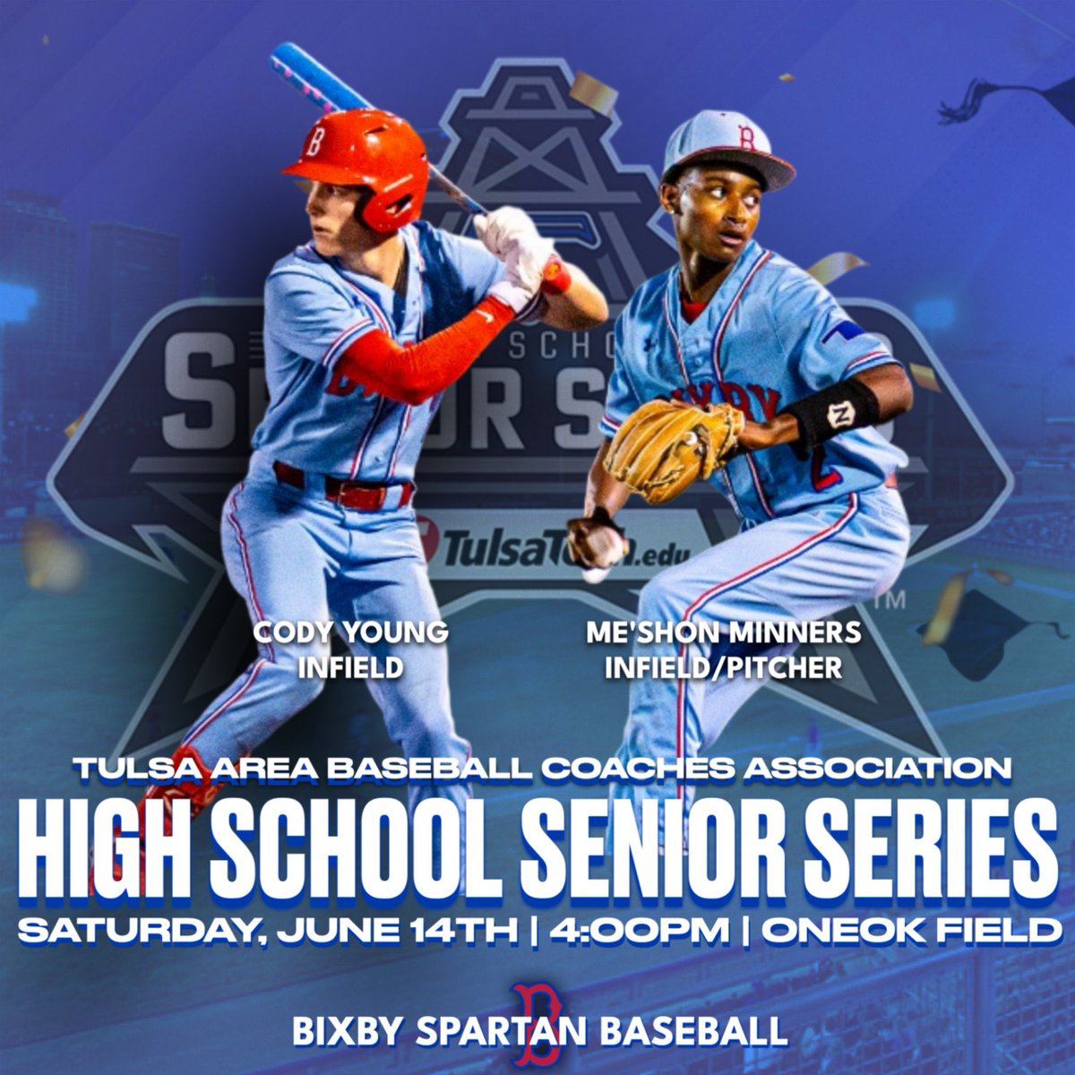 BixbyHSBaseball's tweet photo. Congrats to Cody Young and Me’Shon Minners for being selected to participate in the TABCA Senior Series game!

#BixbyBaseball | #Family https://t.co/hy3pC48BHa