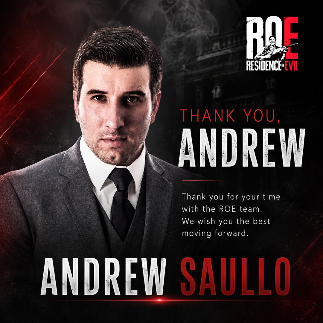 ROEnetwork's tweet photo. After years of being part of the ROE team, Andrew Saullo will be moving on from Residence of Evil to focus on his own personal projects.

We want to thank Andrew for his time, creativity, and contributions over the years, including directing The Keeper’s Diary: A Biohazard Story and Resurrection: A Biohazard Story, helping coordinate cast interviews, upcoming Japan related content, and being part of many other ROE projects along the way.

We wish him nothing but the best moving forward. You can continue to follow Andrew and support his work on YouTube @ AndrewSaullo.