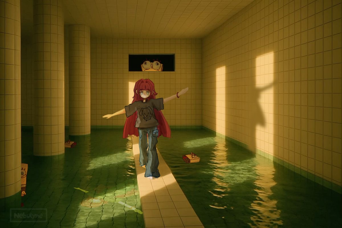 Nebulyne_'s tweet photo. My persona in a liminal space! 
#digitalart #oc #spongebob #fanart￼ https://t.co/KKLUpu8adH