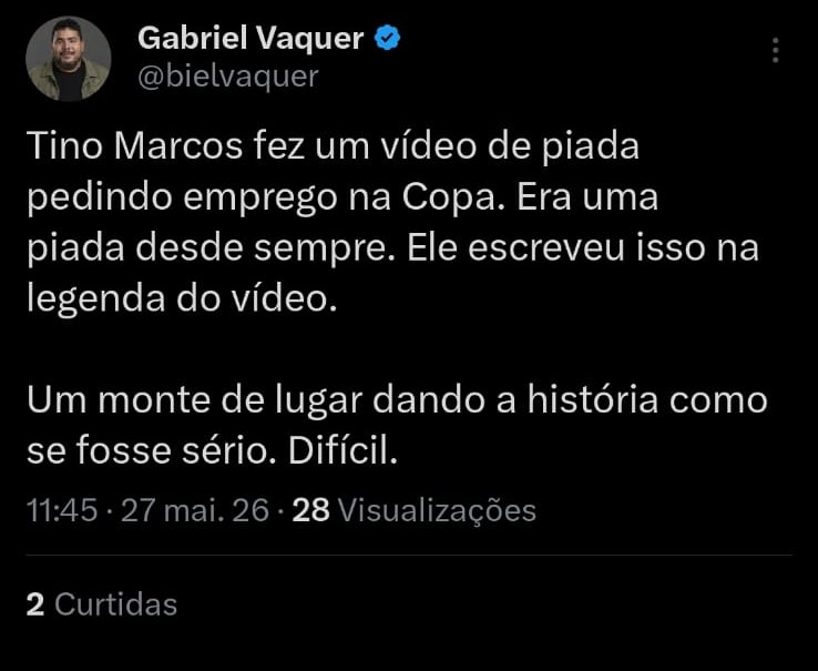 mathcanil's tweet photo. O "rei das barrigadas" tá se achando o professor de jornalismo né. Apagou, mais o print está aqui. 

Quem estava trabalhando desde cedo, sabe que a legenda do vídeo do Tino Marcos foi alterada após o anúncio dele no Porta dos Fundos. 

Antes, parecia sério mesmo o desabafo dele. https://t.co/UsbGGooAlQ