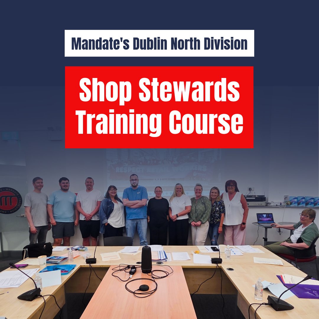 MandateTU's tweet photo. 🎓 Shop Stewards from Mandate's Dublin North Division participating in our Shop Steward Training Course with Tutor Mary Mulhall

✉️ For upcoming courses, register your interest by email: Dublinnorth@mandate.ie

🔎 For our full list of courses, visit https://t.co/JggSkChkkk https://t.co/1zO7sOUbFj