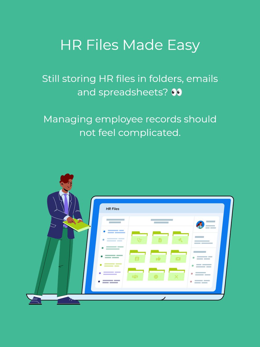 WorkSmarterHR's tweet photo. Still storing HR files in folders, emails and spreadsheets? 👀

Managing employee records should not feel complicated. https://t.co/7fXgGPL0nt