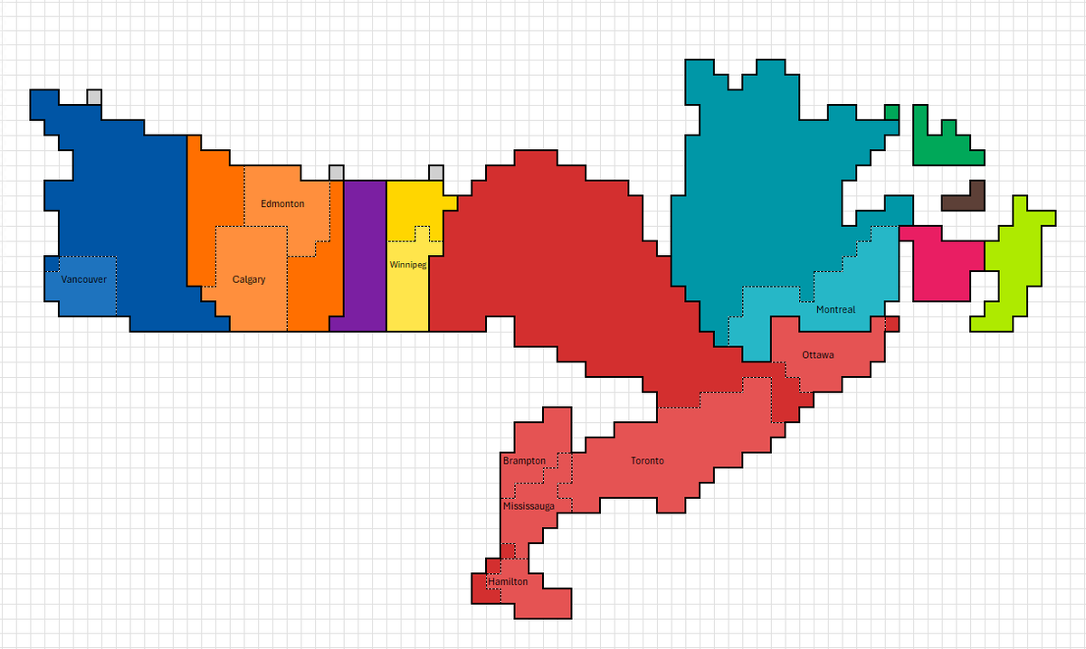 BrilliantMaps's tweet photo. Population of Canada Visualized

Each square represents 0.1% of the county's population with the 10 biggest cities in a lighter color.

Credit: u/Donuil23

Maps for other countries: https://t.co/tfRCcXxGWu https://t.co/d7k2rIJfuF