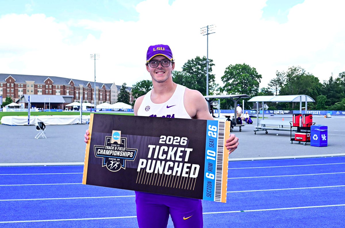 LSUTrackField's tweet photo. Jack Larriviere ➡️ Eugene

The first Tiger to punch their ticket to the natty closes with 70.63 meters (231-8). This will be his first trip to the finale. 👏

#TheHomeofChampions https://t.co/Zn29PcBS9C