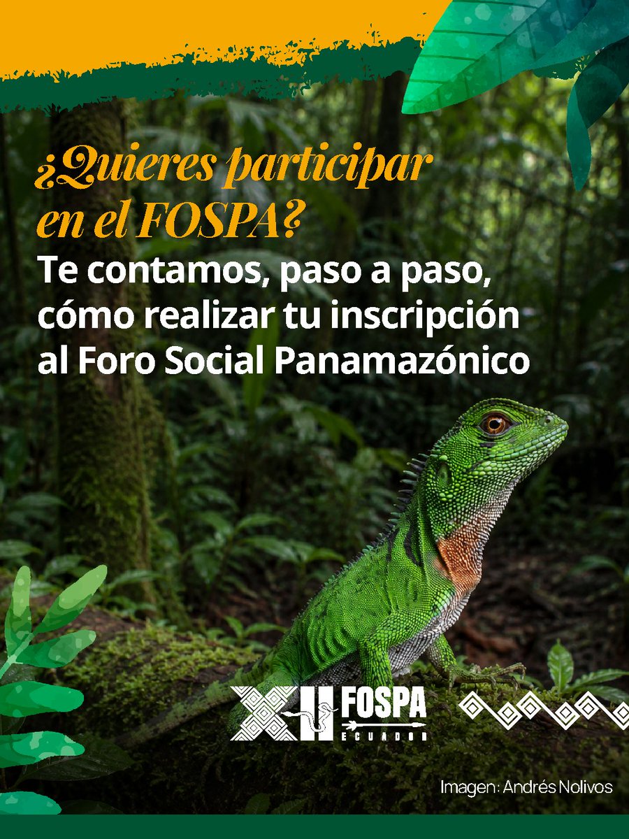 FospaOficial's tweet photo. ¿Quieres participar en el #FOSPA?
Ingresa a https://t.co/CaSSa1oDkg, completa el formulario y envía tu inscripción. Recuerda revisar bien tu correo y seleccionar los ejes temáticos de tu interés. La #Amazonía nos convoca ✨
#FOSPA2026 #Panamazonía https://t.co/N1zjlyUJmN