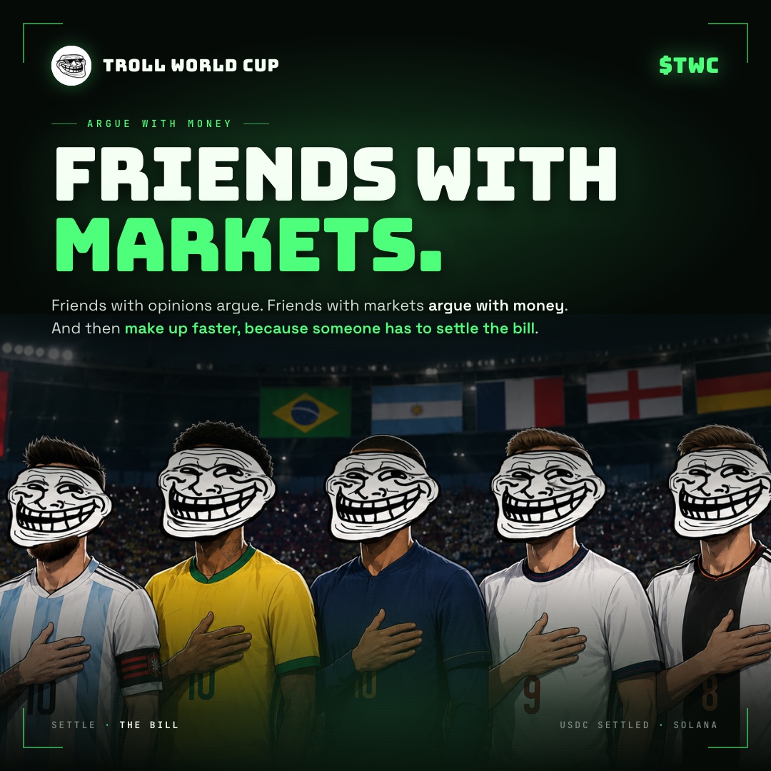 twcsol's tweet photo. Friends with opinions argue

Friends with markets argue with money. And then make up faster, because someone has to settle the bill. Trade on solana:FyFKVzjjh7EwXaSJtPzVFZjAbCTPad3CYxyVh7tFYPcd TROLL World Cup markets https://t.co/Lzfx9uwIlz