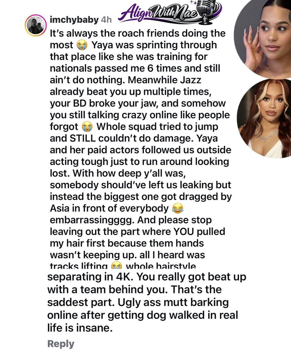 SinceDayyOne's tweet photo. Yall always be loud and wrong when yall say I be making up stuff for clicks and views and that’s never been me. If you know me you know if I ain’t got nothing to say then I won’t speak! Also I’m very observant! So when NBA Youngboy Wife and 8th Baby Mama Jazlyn’s Sister Chy Said that Jaz Beat Yaya Mayweather up multiple times AND Money Yaya BD Broke her Jaw…I believed her 😂

But I’m getting attacked online for repeating something someone else posted publicly 🌚