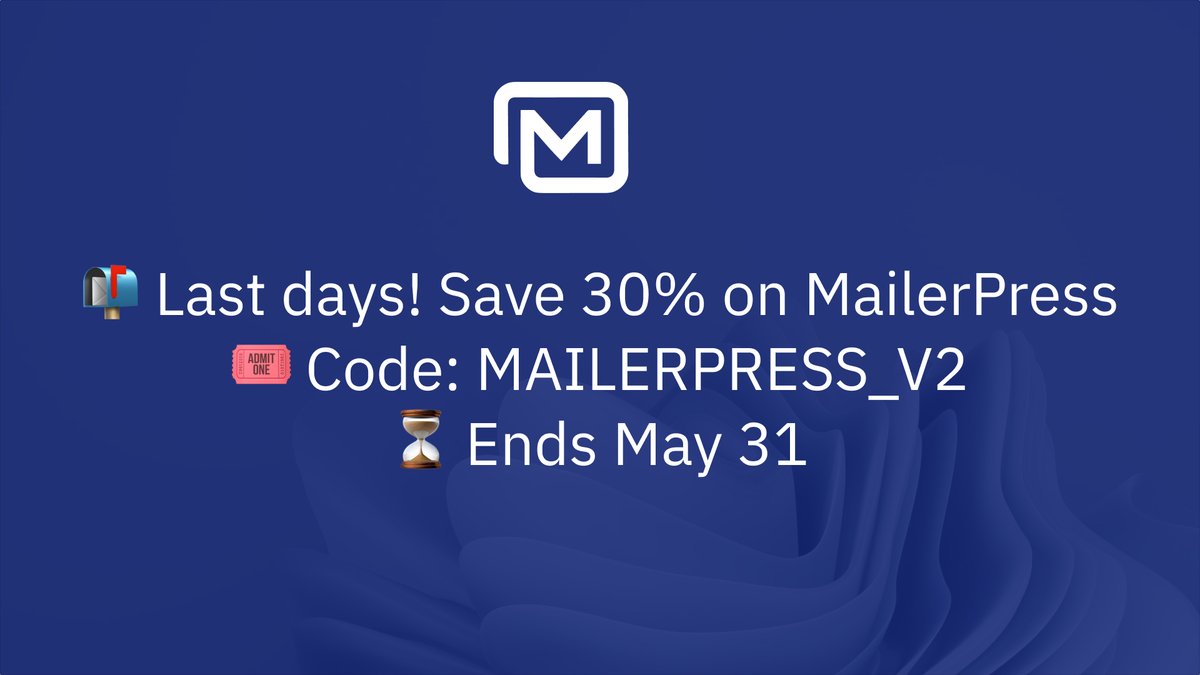 mailerpress's tweet photo. 📬 Last days! Save 30% on MailerPress.
30% off your first year on the 3-sites &amp; Unlimited plans.
🎟️ Code: MAILERPRESS_V2
⏳ Ends May 31
👉 https://t.co/cqHragKeuP https://t.co/3Zd9Fmsq9i
