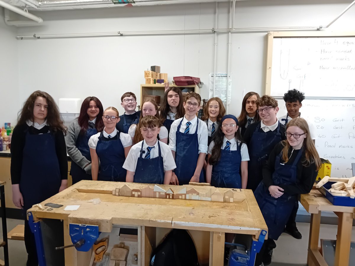 PGHSTechnology's tweet photo. The great 2L had their last class in the workshop today. Here they are with their wee house models. 
Mrs Bell wishes you all the best for S3. 🌟 https://t.co/ybja50Q3ky