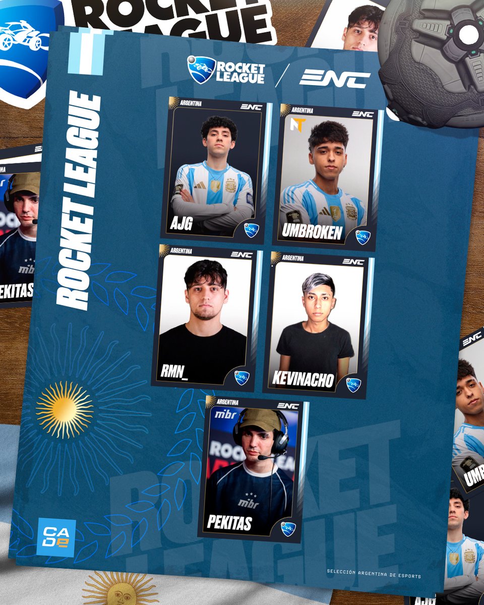 ARGEsportsTeam's tweet photo. SUBITE PIBE, LLEGÓ LA PEKINETA 🇦🇷🏎️

Denle la bienvenida a nuestros representantes de Rocket League: 

🔹 @ajg_rl
▫️ @UmBrokenRL 
🔹 @RmnnRL 
▫️ @kevinachorl 

🔸 @pekitasRL 

Con este EQUIPAZO estaremos representando a Argentina en el evento principal de @ENC_EN! 💙 https://t.co/hdhCqoFFFv